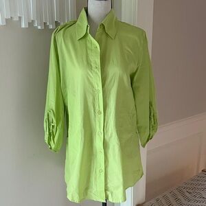 NEW Bleu Bayou Lime Green Women's Button-Up Tunic Top with Pockets L